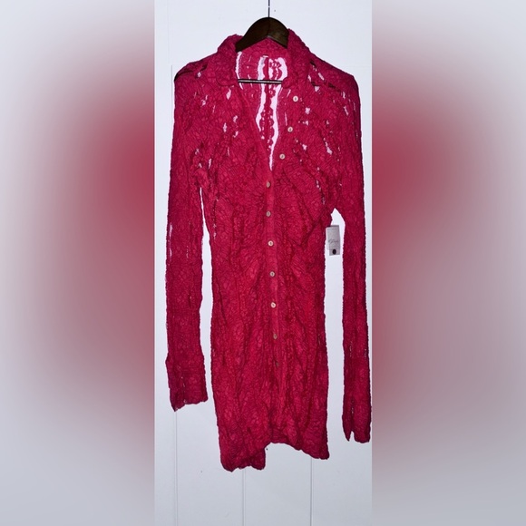 NEW Free People Shayla Lace Mini Dress Women L Sheer Bell Sleeve Boho Whimsigoth - Picture 1 of 10